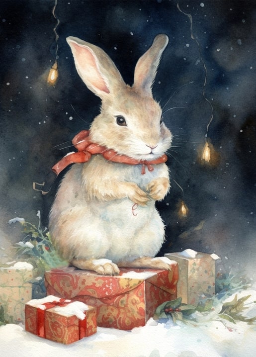 fairytale christmas watercolor animals postcard