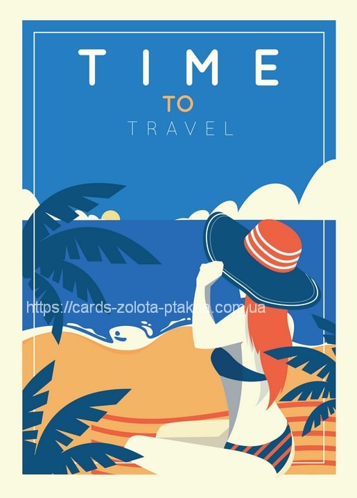 Illustration einer Frau mit rotem Sonnenhut, die aufs Meer blickt